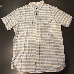 Oakley Mens Blue Striped Short Sleeve Button Front Shirt Size M